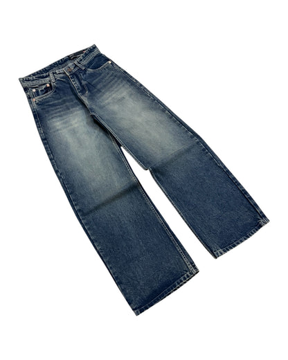 Faded Vintage Blue Baggy Wide Fit Jeans