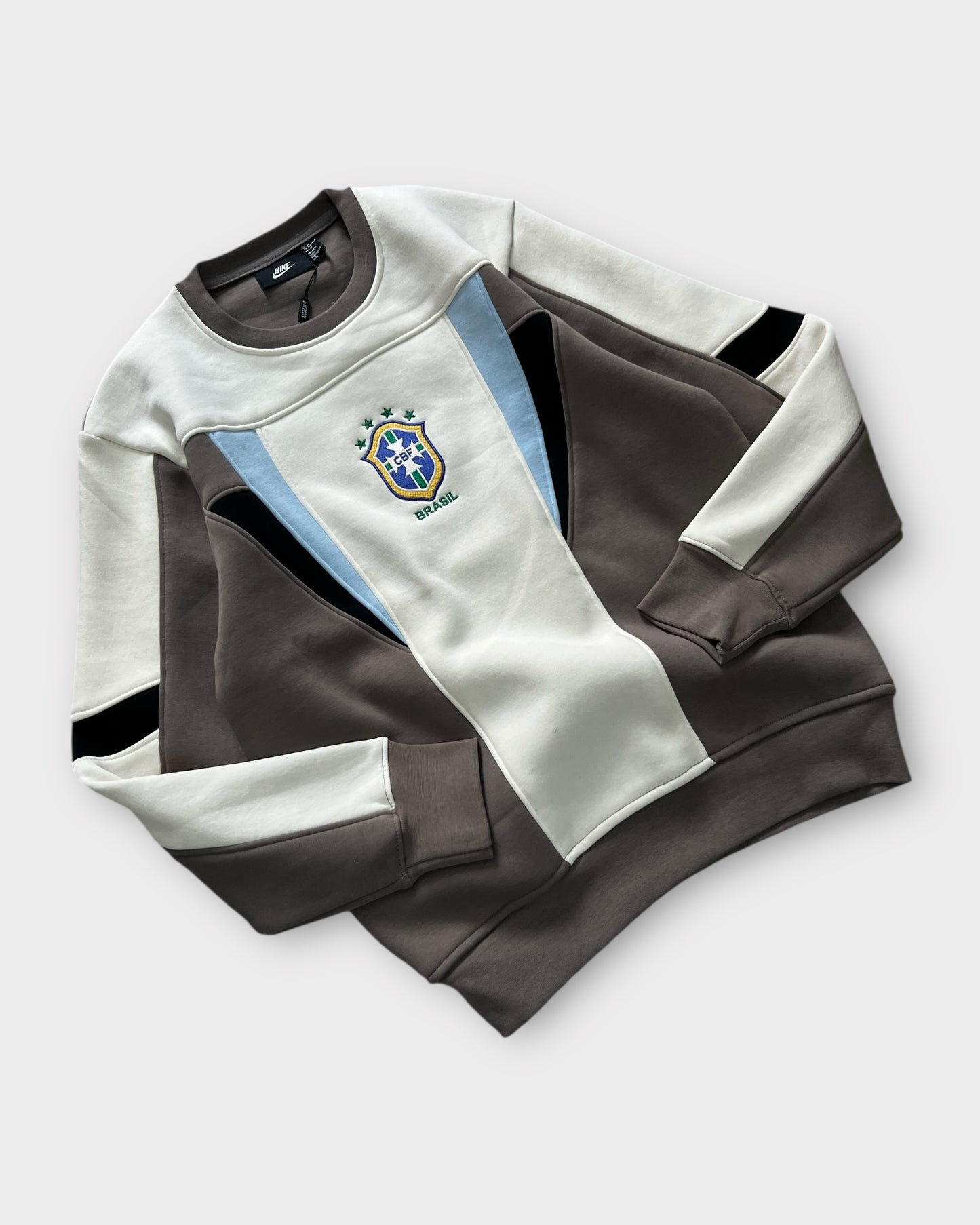 Team Brazil Panel Crewneck "400+ GSM" - Cream/Brown