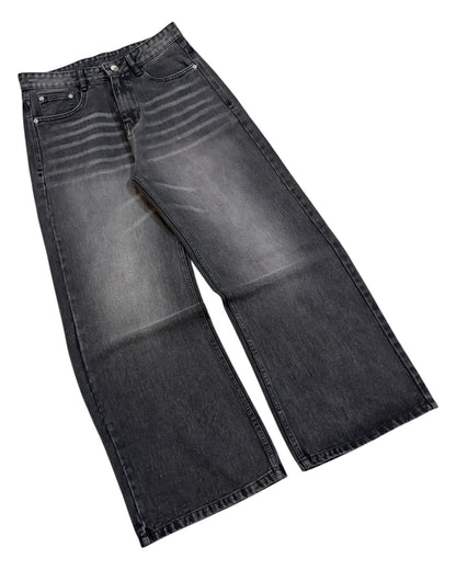 Black Whisker Wash Wide Fit Jeans