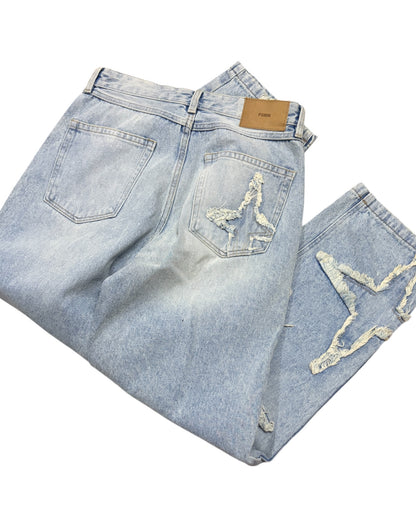Original Star Frayed Baggy Jeans - Blue