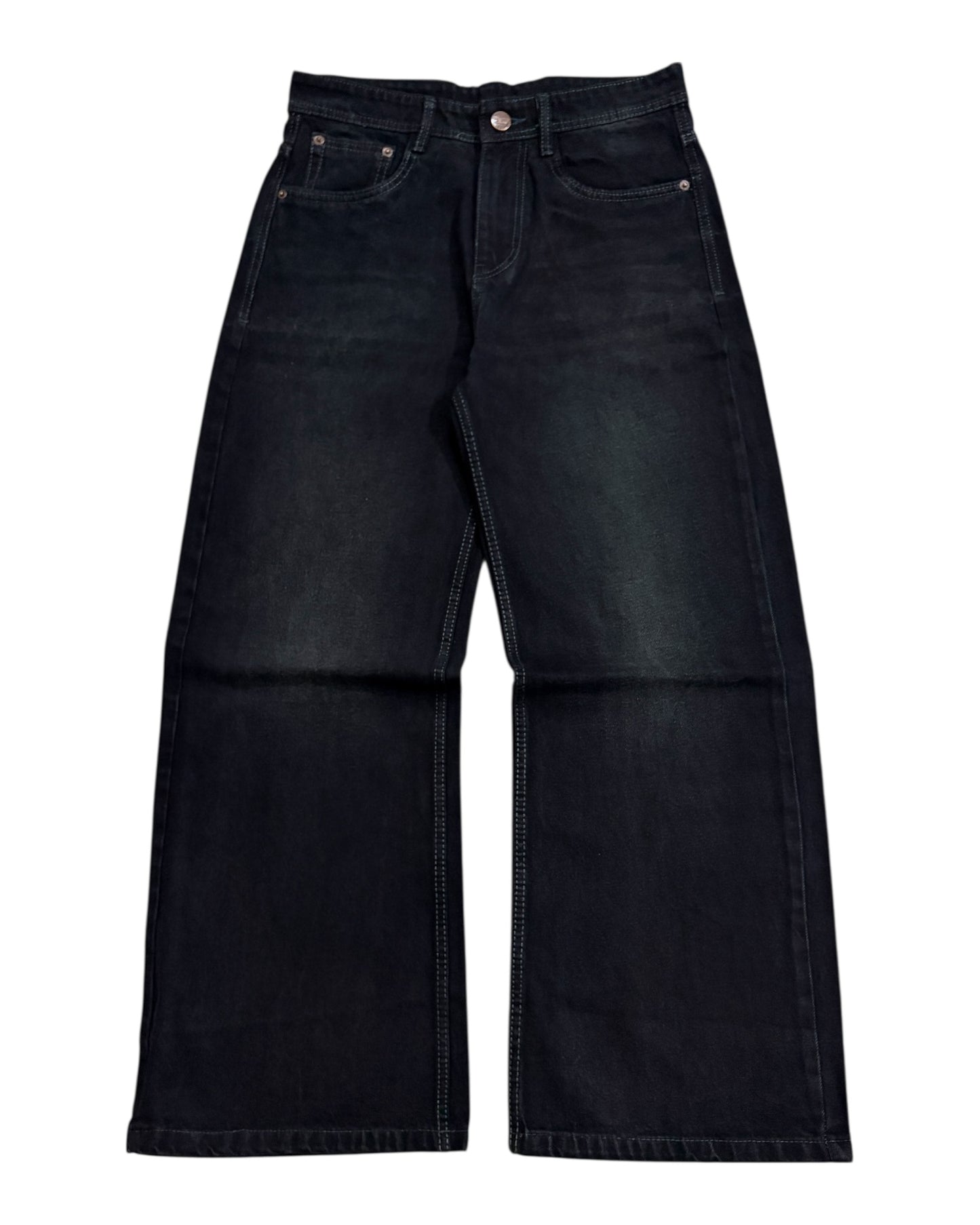 Dark Black Faded Wide Fit Jeans