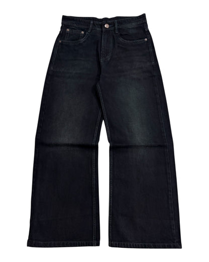 Dark Black Faded Wide Fit Jeans