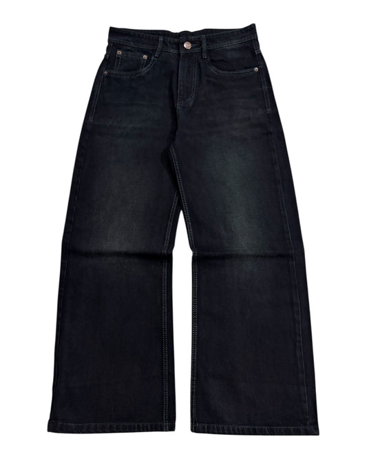 Dark Black Faded Wide Fit Jeans