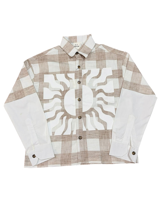 Solar Grid Boxy Fit Shirt  - Brown