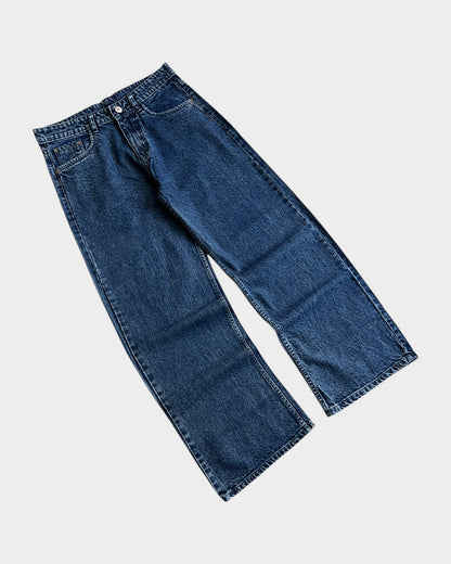 90s Retro Dark Blue Stone Wash Baggy Wide Denim