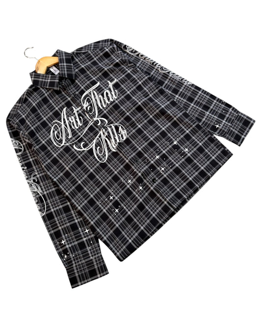“Art That Kills” Check Cotton Boxy Shirt - Black