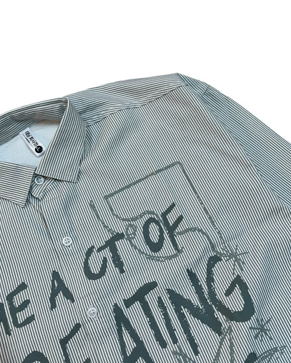 Striped Boxy Pure Cotton Shirt - Grey