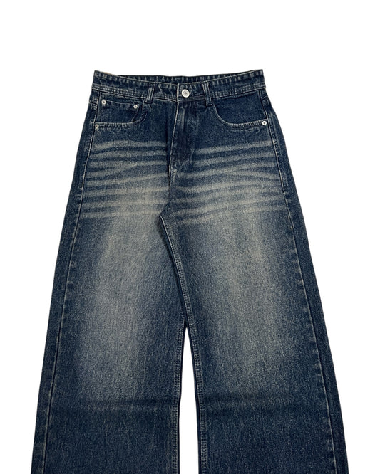 Vintage Dark Whisker Wash Wide Fit Denim