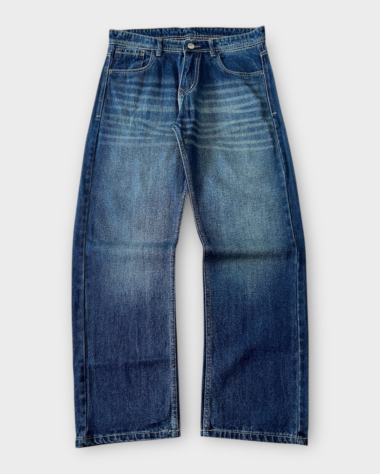 Classic Mid-Blue Fade Relaxed Straight Fit Denim