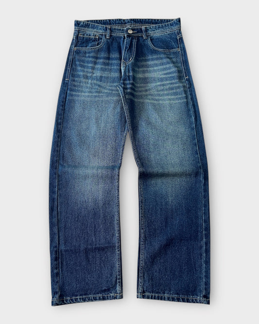 Classic Mid-Blue Fade Relaxed Straight Fit Denim
