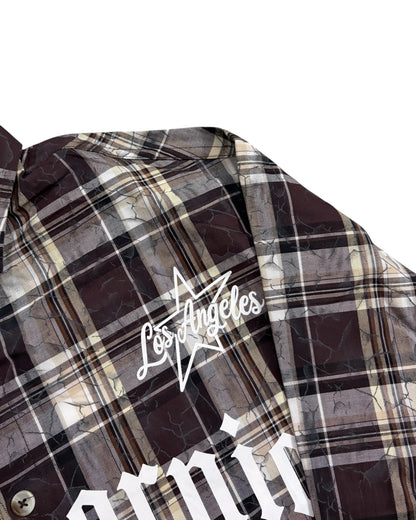 Dusty Check Boxy Shirt - Wine Brown