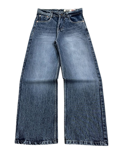 Dark Blue Stone Wash Baggy Wide Fit Jeans