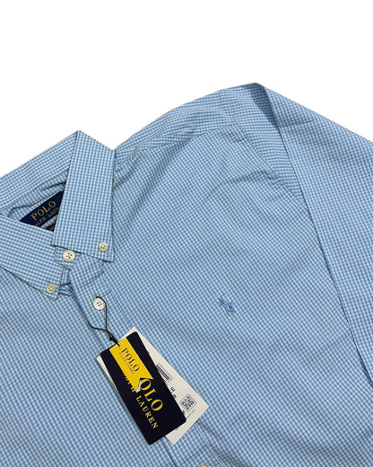 Micro-check Cotton Shirt - Blue