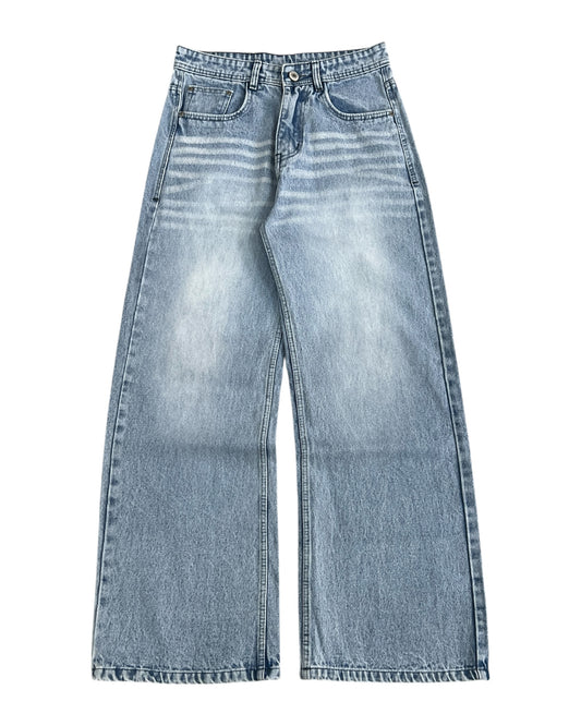 Ice Blue Whisker Wash Wide Fit Denim