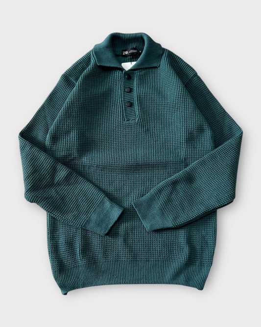 Teal Green Textured Knit Sweater
