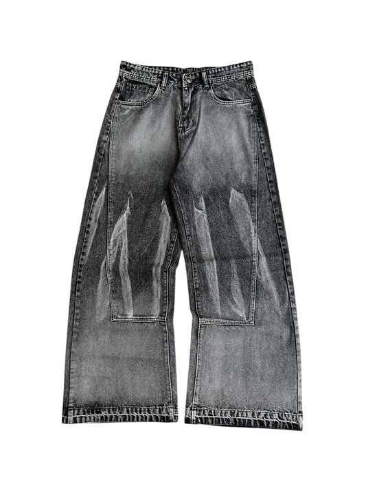 Acid Grey Panel Baggy Wide Denim