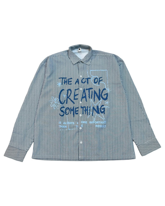Striped Boxy Pure Cotton Shirt - Blue