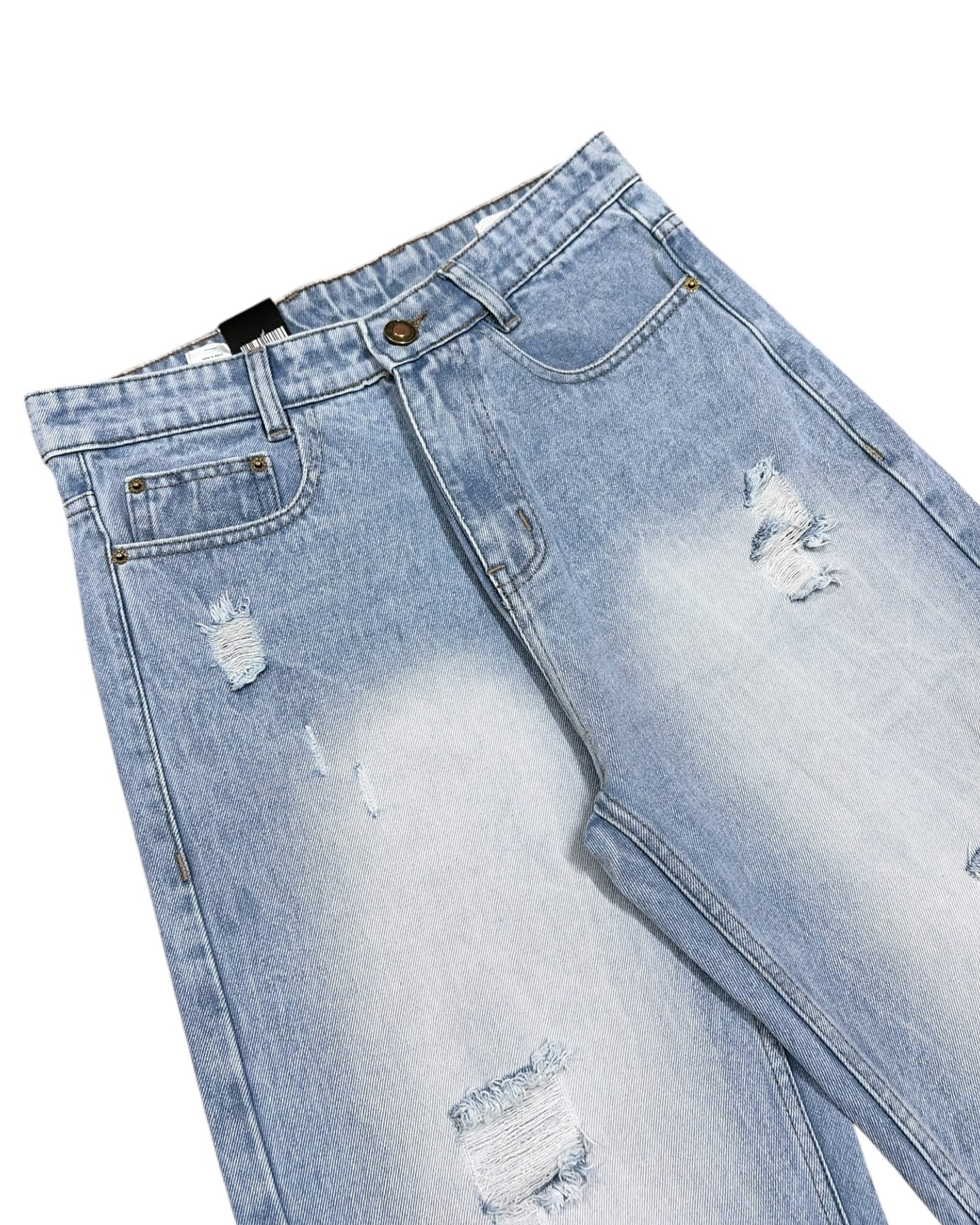 Light Blue Distressed Wide Fit Jeans