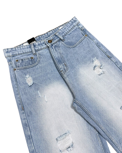 Light Blue Distressed Wide Fit Jeans