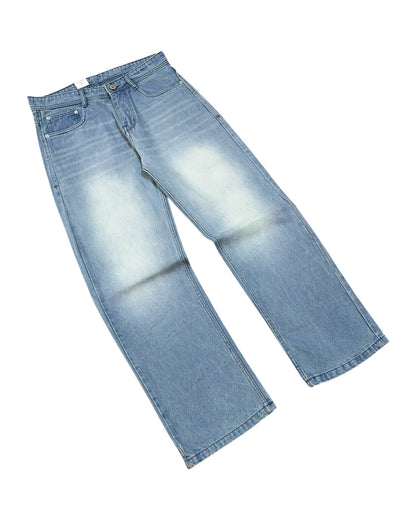 Light Pale Dusty Blue Straight Fit Jeans