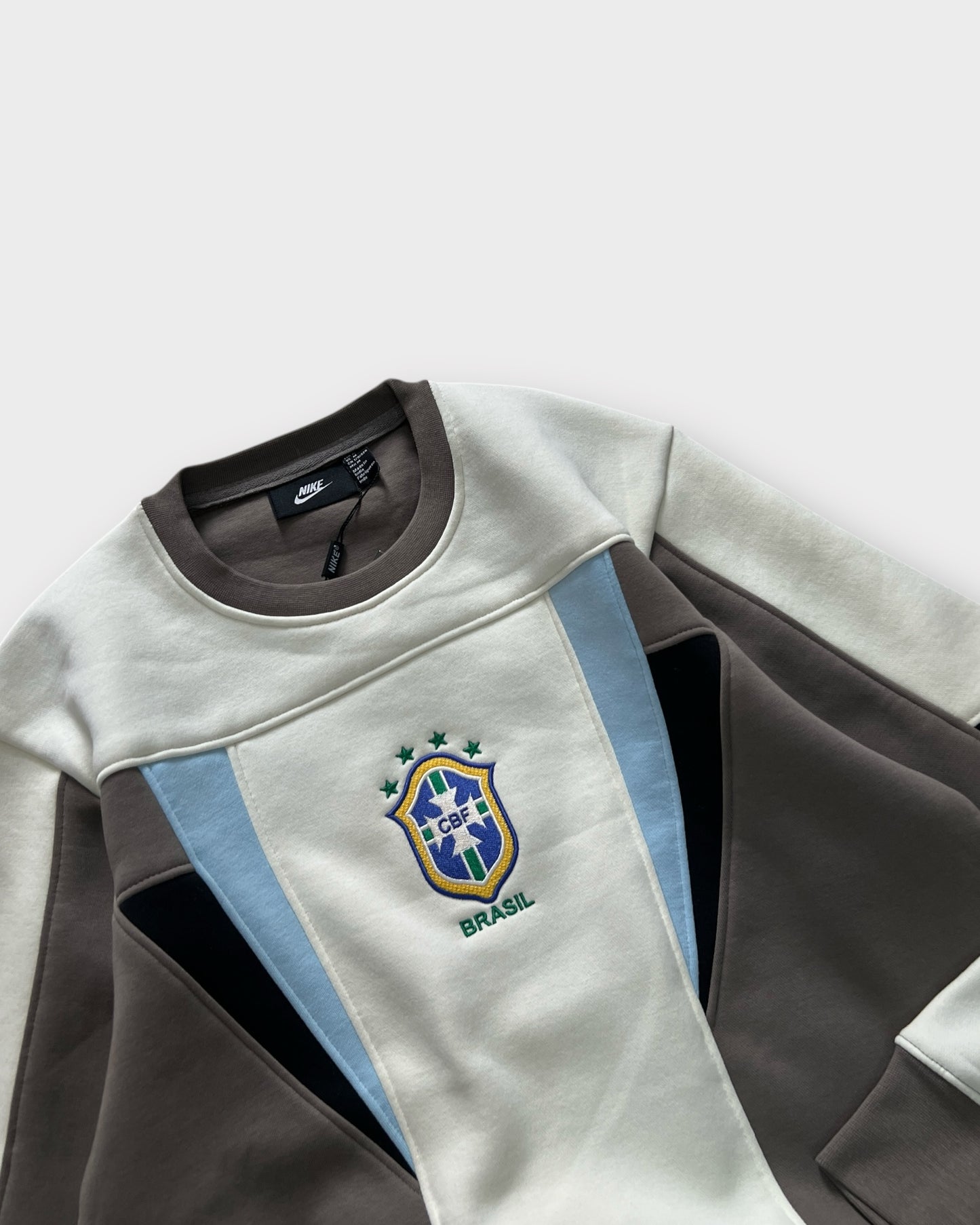 Team Brazil Panel Crewneck "400+ GSM" - Cream/Brown