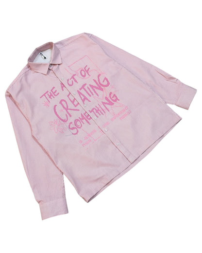 Striped Boxy Pure Cotton Shirt - Pink