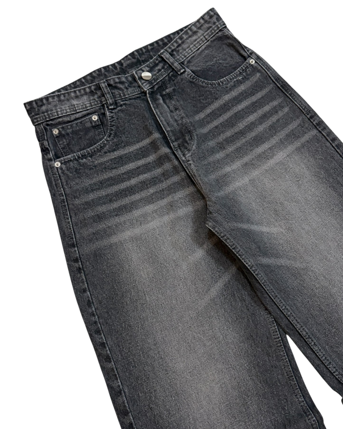 Grey Whisker Wash Wide Fit Jeans