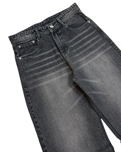 Grey Whisker Wash Wide Fit Jeans