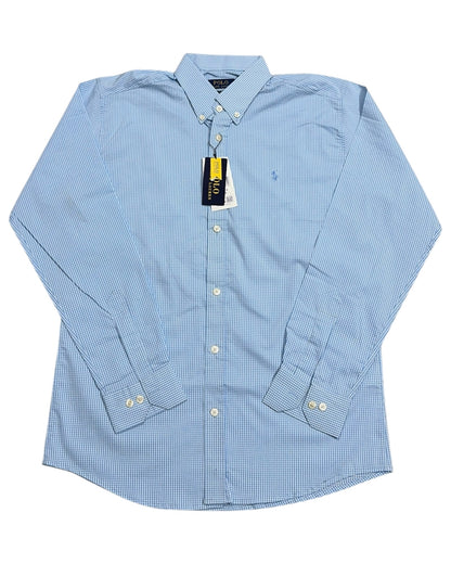 Micro-check Cotton Shirt - Blue