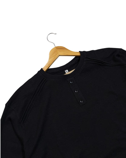 Triple Stitch Waffle Henley – Black