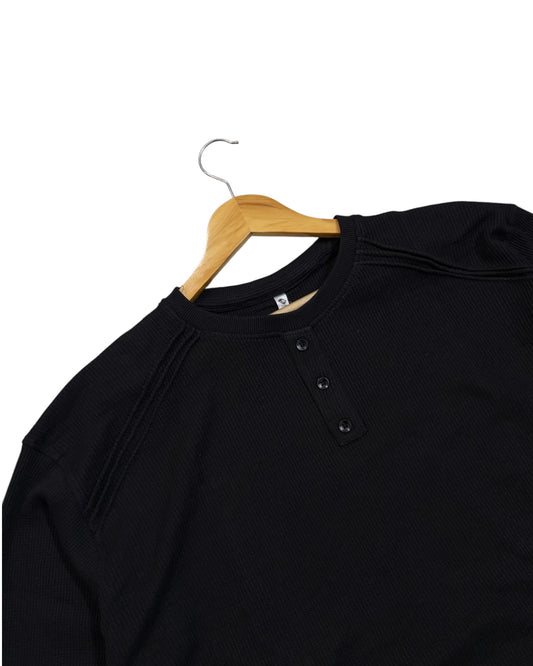 Triple Stitch Waffle Henley – Black