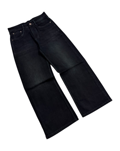 Dark Black Faded Wide Fit Jeans