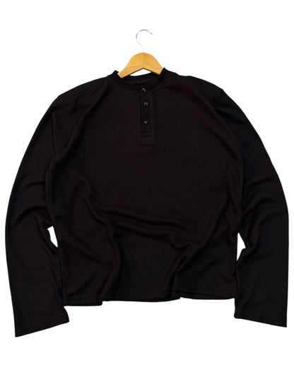 *Best Seller* Henley Boxy Waffle Tee - Black