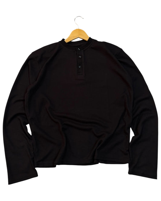 *Best Seller* Henley Boxy Waffle Tee - Black