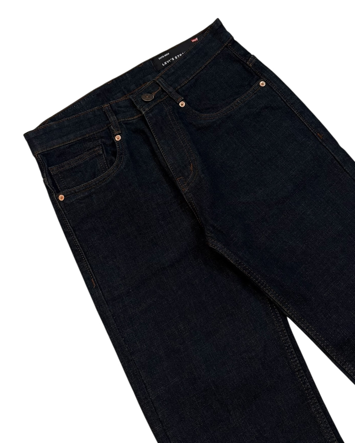 Raw Wash Straight Fit Jeans - Blackish Blue
