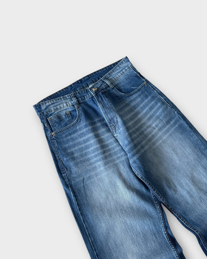 Ice Blue Whisker-Fade Relaxed Straight Fit Denim