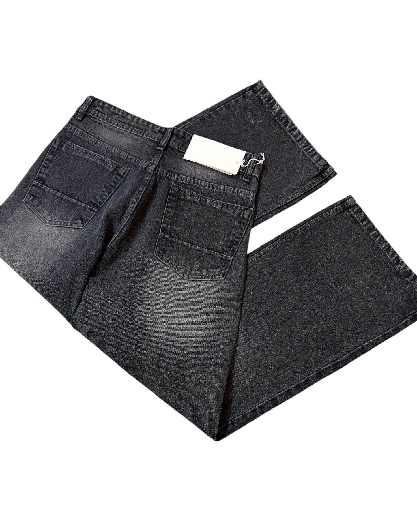 Grey Whisker Wash Wide Fit Jeans