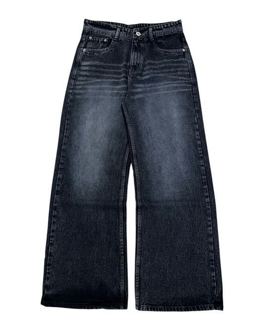 Dark Gray Whisker Wash Wide Fit Denim