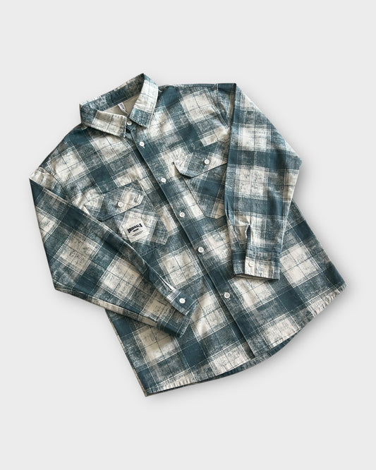 Grunge Check Shacket - Ash Green