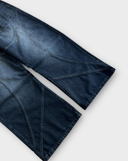Shadow Panelled Dark Wash Baggy Wide Leg Jeans
