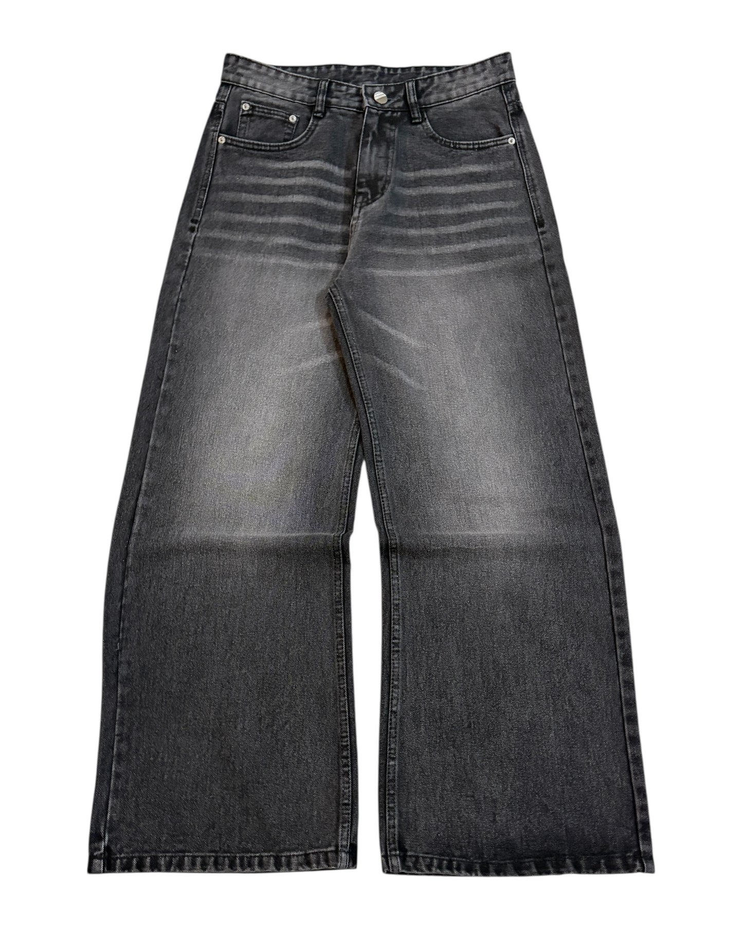 Black Whisker Wash Wide Fit Jeans