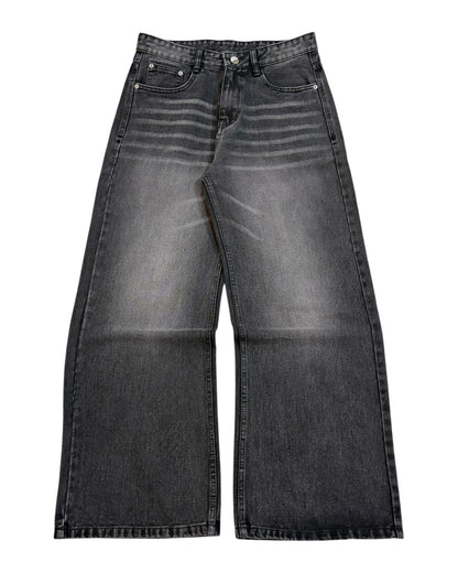 Black Whisker Wash Wide Fit Jeans