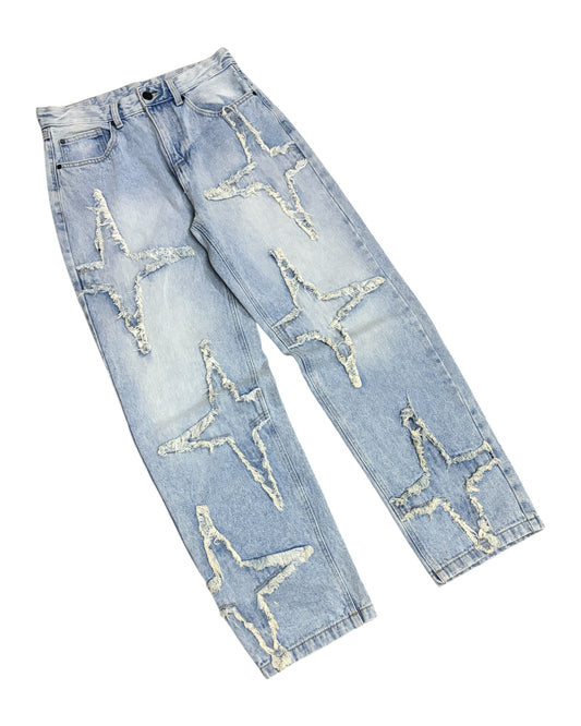 Original Star Frayed Baggy Jeans - Blue