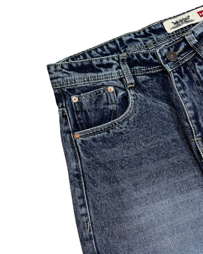 Dark Blue Stone Wash Baggy Wide Fit Jeans