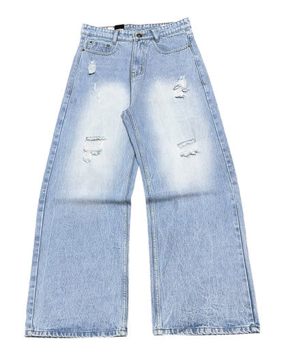 Light Blue Distressed Wide Fit Jeans