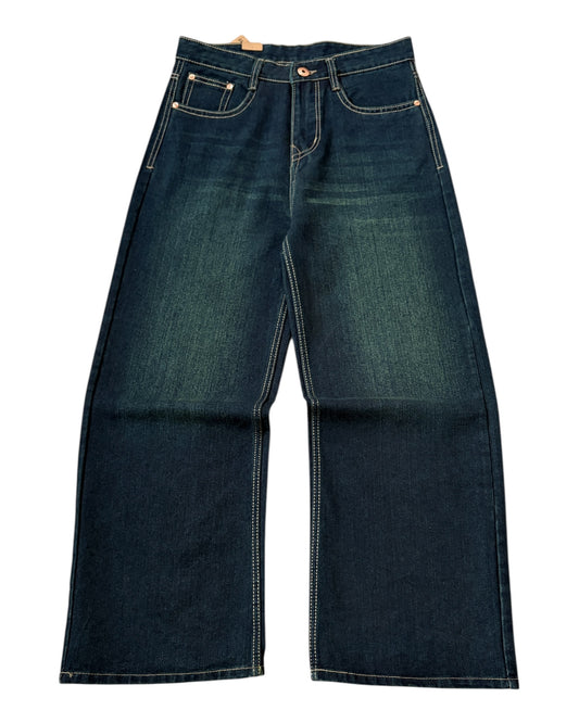 Dark Green Wash Wide Fit Jeans