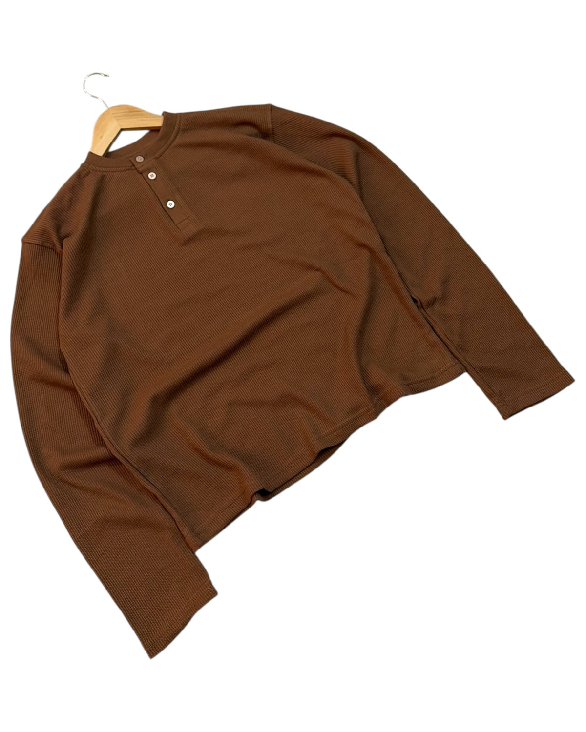 *Best Seller* Henley Boxy Waffle Tee - Brown