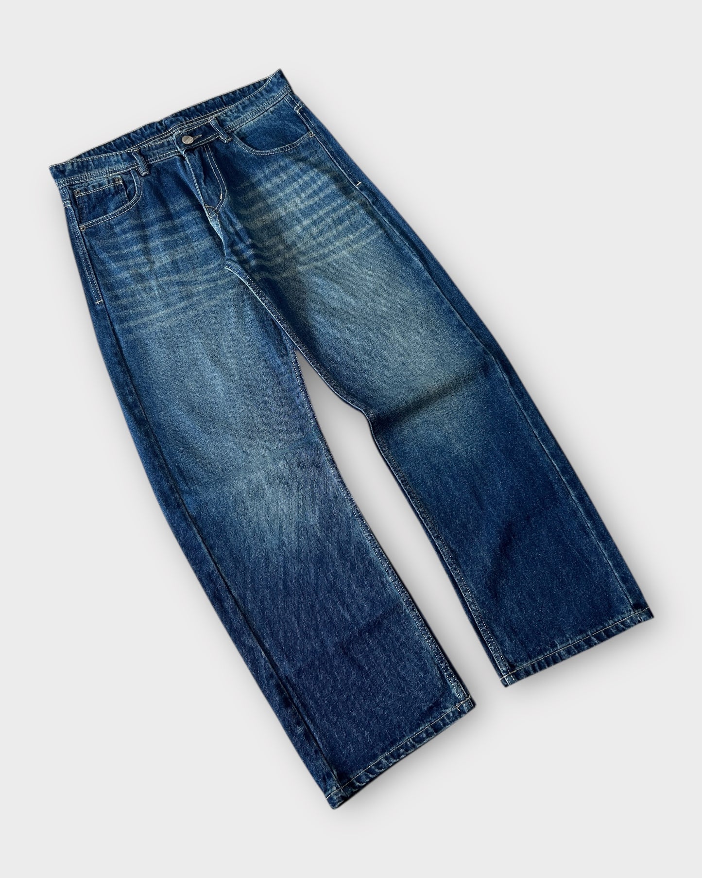 Classic Mid-Blue Fade Relaxed Straight Fit Denim