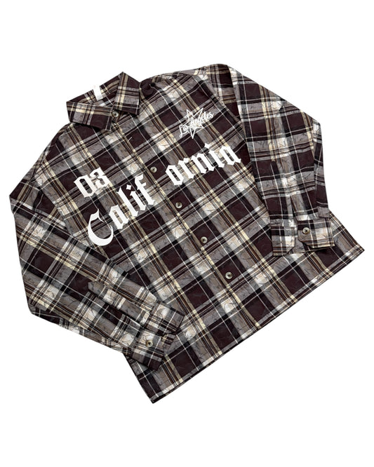 Dusty Check Boxy Shirt - Wine Brown