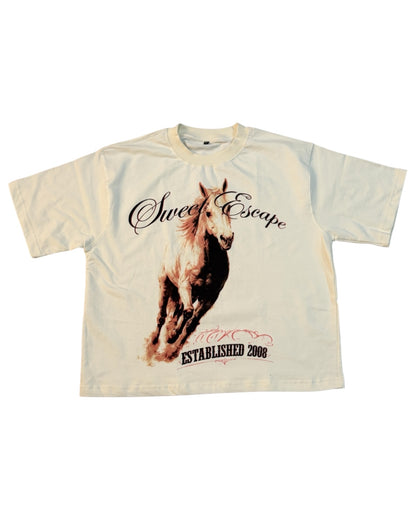 Boxy Fit Half Sleeve T-shirt - Sweet Escape - White